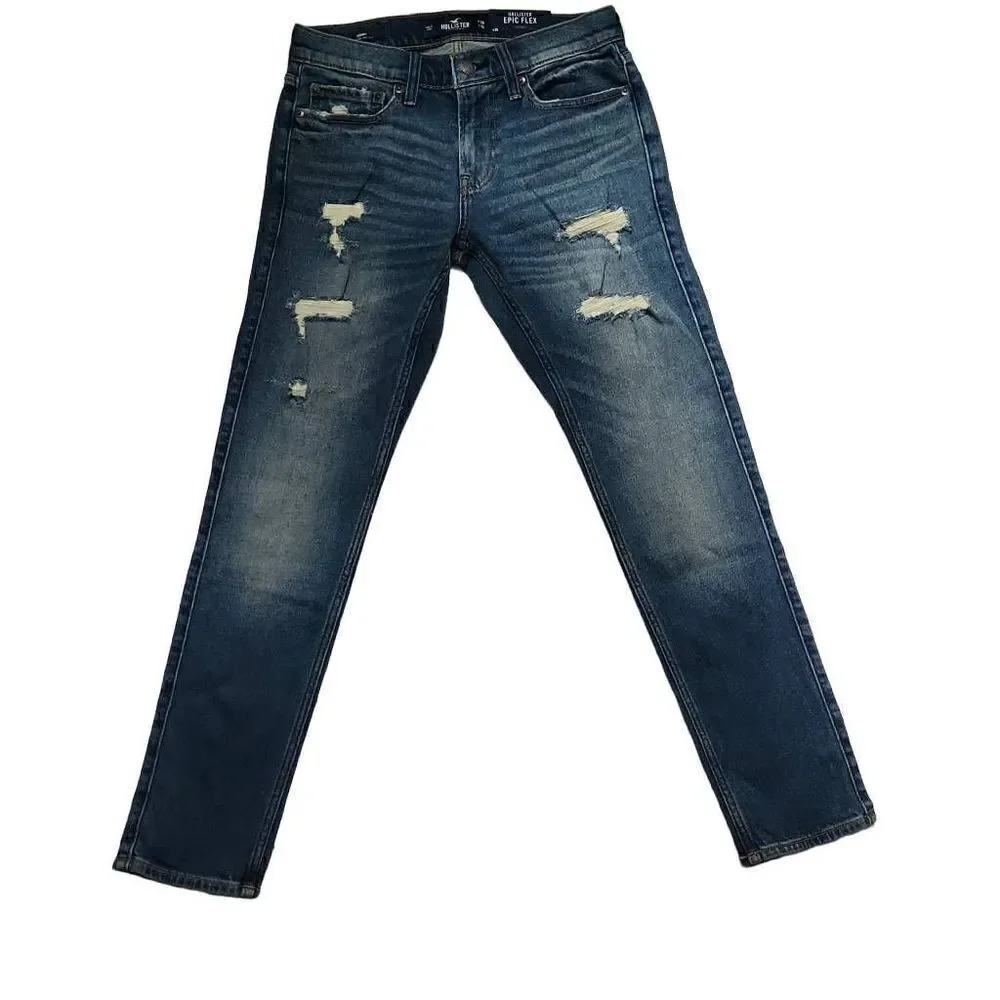 Hollister Men's Size 28 x 30 Blue Epic Flex Skinny Distressed Jeans